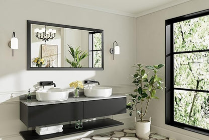 Briivue 55x30 Inch Black Bathroom Mirror for Wall, Thick Metal Framed Rectangle Mirrors for Over Sink, Bedroom, Living Room, Entryway, Anti-Rust, HD Tempered Glass