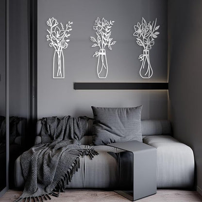 Zzbakress 3 Pcs Metal Flowers Wall Arts Rustic Farmhouse Decor Bathroom Wall Decor Metal Wall Decor for Living-room Dining-Room Kitchen Minimalist Decor Housewarming Gifts(White)