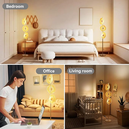LED Dimmable Floor Lamp with Remote & Foot Switch, 2700–6000K Adjustable Color Temperature & Stepless Dimming, Sculptural Leaf-Disc Tall Standing Lamp, Brass Gold Corner Lamp for Living Room Bedroom