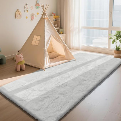 Soft Runner Rugs for Bedroom, White 3x7 Area Rugs Fluffy Rug Shag Area Rug Carpet, Bedside Rug for Living Room Bedroom Kids Room Home Decor