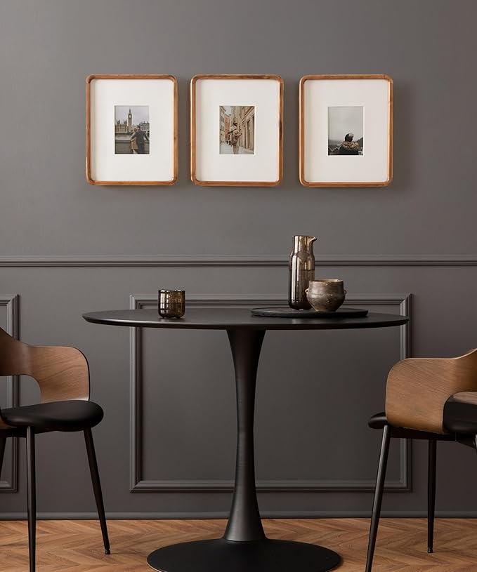 Kate and Laurel Inglewood Modern Wall Picture Frame Set of 3; 11x14 matted to 5x7; Walnut Brown; Three-Piece Frame Set for Gallery Wall Accent Set in Living Room Decor