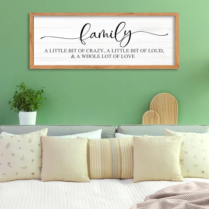 AuraPeak Family Wall Decor For Family A Little Bit Of Crazy Sign Hallway Entryway Horizontal Home Modern Positive Farmhouse Living Room Wall Hanging Art (Wood 40"×15")