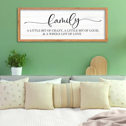 AuraPeak Family Wall Decor For Family A Little Bit Of Crazy Sign Hallway Entryway Horizontal Home Modern Positive Farmhouse Living Room Wall Hanging Art (Wood 40"×15")