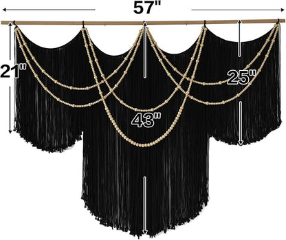 Macrame Wall Hanging Black Yarn Tapestry Home Decor Large Fiber Wall Art Living Room Bedroom Home Wall Decor 57" W x 43" L