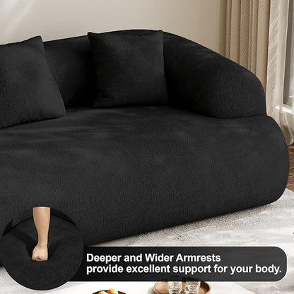 91" Boneless Couch,Cloud Couch,Chenille Curved Sofa with 3 Seater and 3 Pillows, Modern Compression Sofa for Living Room, Bedroom and Apartment, No Assembly Required, Black