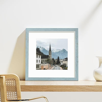 Vittanly 12x12 Picture Frames Set of 9, Display 8x8 Pictures with Mat or 12x12 without Mat, Photo Frames for Wall Mount, Engineered Wood, Rustic Blue