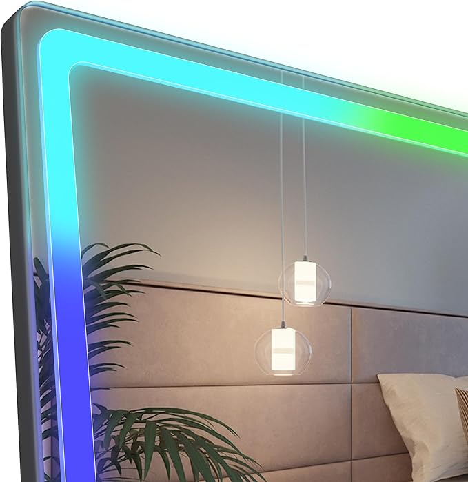LVSOMT 63 X 22 Full Length Mirror with Lights, Large Wall Mirror Full Length, RGB Led Mirror Full Length with Remote Control, Full Body Mirror for Bedroom Living Room Cloakroom, Black