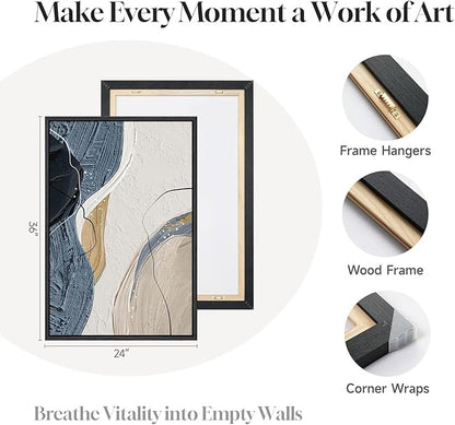 Large Framed Abstract Wall Art for Living Room, Set of 3 Modern Canvas Artwork for Wall, Blue Gray Minimalist Prints Paintings for Bedroom Hallway Office Wall Decor, 24x36 Inch