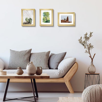 Golden State Art, 6x8 Picture Frame Set of 3 - Matted to 4x6 Photo - Engineered Wood Gallery Frame Set - Wall Mounting or Tabletop Display (Gold, 3 Pack)