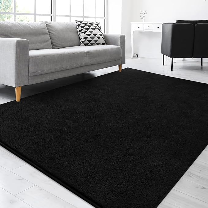 Gifeas Large Ultra Soft Modern Area Rugs for Living Room Bedroom, 7x10 Feet Black Thickened Memory Foam Indoor Solid Minimalist Carpets, Non-Slip Comfy Rug for Boys Girls Nursery Room Home Decor