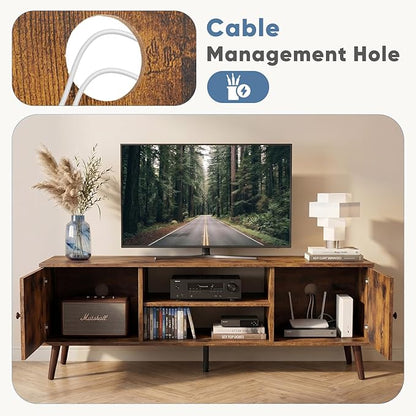 DUMOS TV Stand for 55 60 inch TV, Modern Mid Century Entertainment Center with Storage, Wooden Media Console Table with 2 Cabinets, for Living Room, Bedroom, Rust