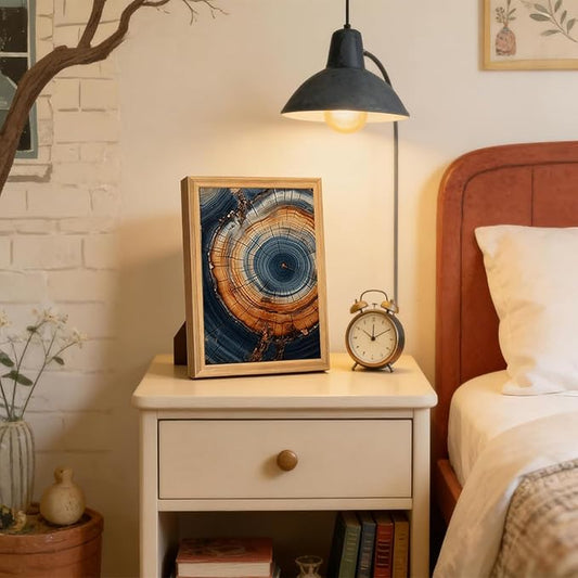 IBHJSART Framed Tree Ring Canvas Wall Art Vintage Colorful Wood Stump Painting Prints Modern Minimalist Pictures Neutral Nature Rustic Farmhouse Decor Living Room Bedroom Bathroom Office