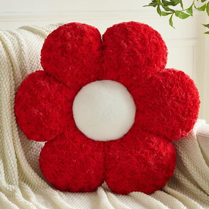 Flower Pillows, Decorative Throw Pillow with Soft Plush for Couch, Flower Shaped Pillow Home Decor Daisy Pillow for Bed (Red, 14.9 Inches)