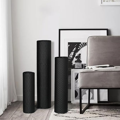 Dnnnii Tall Floor Vases Set of 3 - Black Metal Cylinder Vases for Living Room Corner, Modern Honeycomb Texture, Extra Large Standing Decor (Tallest 27.6in, Home Bedroom Dining Decor)