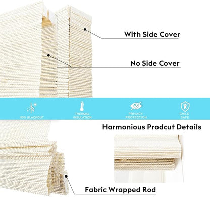 Motorized Bamboo Roman Blinds with Remote, Woven Roman Shades Compatible with Alexa Google Home, Automatic Bamboo Blind for Indoor Windows CustomSize(Dune Line)