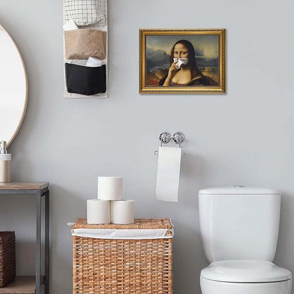 YD&YZY Gold Framed Funny Bathroom Wall Art Mona Lisa Humor Amusing Toilet Art Pinching Nose Wall Decor Vintage Unique Art Painting Picture Print Whimsical Artwork Bathroom Restroom 12x16 inch Framed