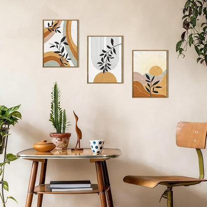 BINCUE Boho Line Wall Art Abstract Plant Wall Decor Mid Century Artwork for Living Room Bedroom Office 12"x16" Set of 3