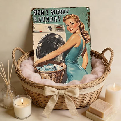 Don't Worry Laundry Vintage Tin Sign Funny Sarcastic Retro Housewife Design Mom Laundry Room Wall Decor 12x8 Inch