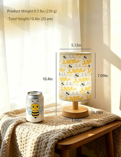 Bee Decor, Bee Night Light 3-Color Small Linen Desk Lamp, 10 x 5.12 Inch with Integrated LED, for Boys & Girls Bedroom,Living Room Bedroom Room Lighting Table Lamps Home Decoration (Honeybee)