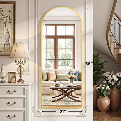 Simple Deluxe Arched Full Length Mirror, 56"×21" Large Floor Mirrors, for Wall Door Bedroom Bathroom Living Room (Gold)