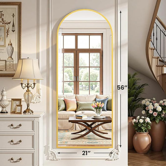 Simple Deluxe Arched Full Length Mirror, 56"×21" Large Floor Mirrors, for Wall Door Bedroom Bathroom Living Room (Gold)