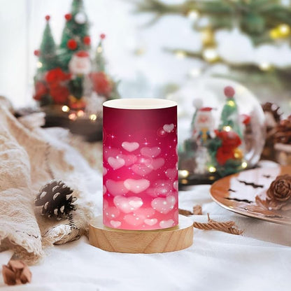 ALAZA Hearts Pink Background Flickering Flameless Candles Battery Operated with Remote Timer,Tea Light Candles LED Pillar Votive Candles Set of 2 for Outdoor Indoor Decorations
