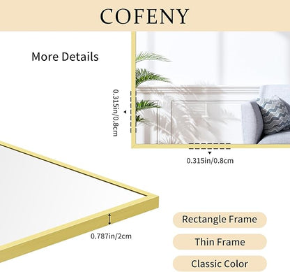 COFENY Gold Bathroom Mirror for Wall, 60x30 Inch Rectangle Mirrors with Metal Frame, Modern Vanity Wall Mirror Decor for Bathroom Living Room, Entryway Hangs Horizontal or Vertical