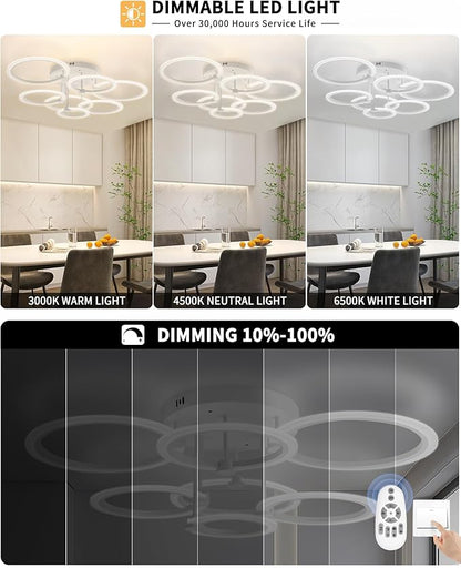 Modern LED Ceiling Light Dimmable Ceiling Light Fixtures with Remote 7 Rings White Close to Ceiling Lights 31.8" 130W 3000K-6500K Flush Mount Ceiling Lamp for Living Room,Bedroom,Kitchen