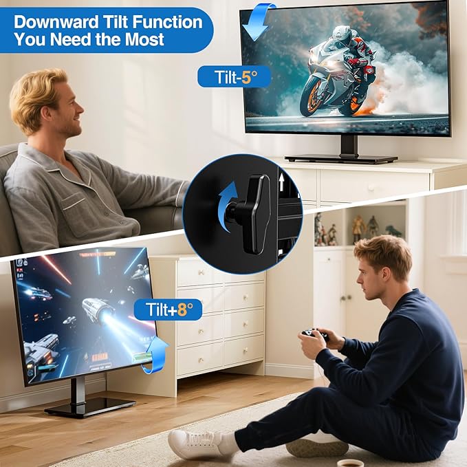 Universal Swivel TV Stand Base for 32-75 Inch TVs, Height Adjustable Table Top TV Stand with Tilt Mount, Holds up to 110 lbs, Heavy Duty Temper Glass Base, Max VESA 400x400mm