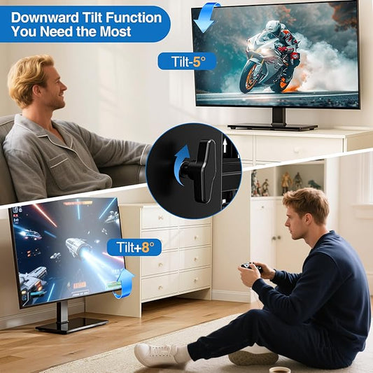 Universal Swivel TV Stand Base for 32-75 Inch TVs, Height Adjustable Table Top TV Stand with Tilt Mount, Holds up to 110 lbs, Heavy Duty Temper Glass Base, Max VESA 400x400mm