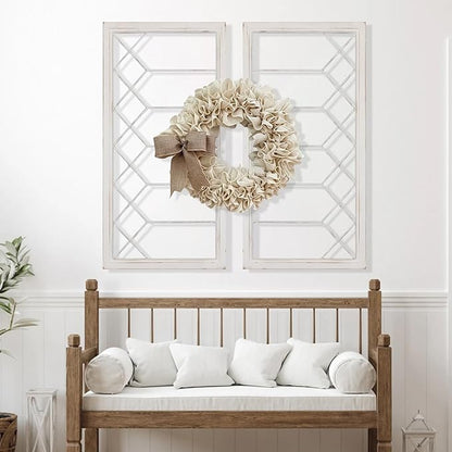 Oakrain Wood Window Frame Wall Art, 39"x 20" Rustic Wall Decor, Farmhouse Window Pane Decor for Wall, Decorative Wall Sculptures for Living Room, Bedroom, Entryway, Hallway, White