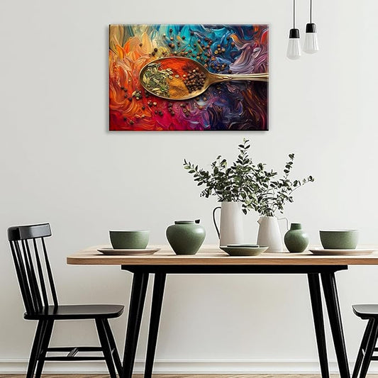 Kitchen Wall Decor Colorful Spices Seasoning On Spoon Picture Print On Canvas Abstract Contemporary Artwork For Home Dining Room Decoration Ready To Hang(Artwork-3,20"x30")