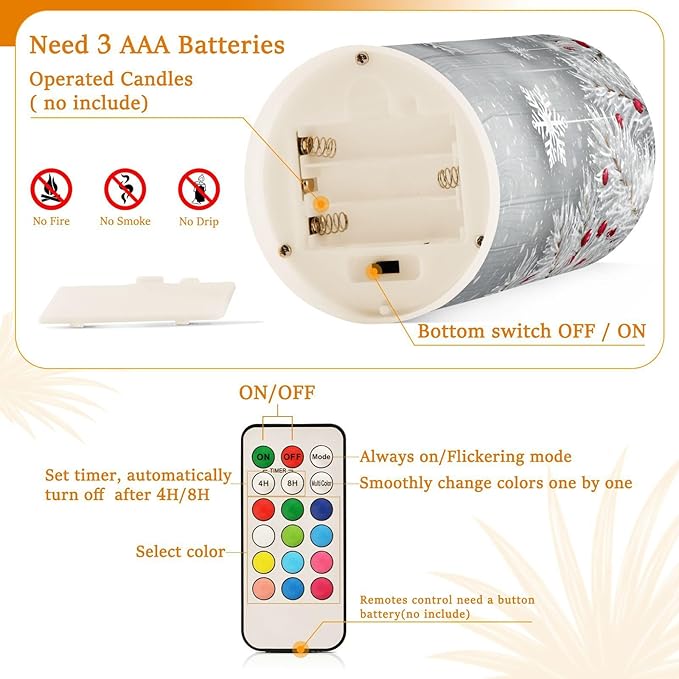 ALAZA Silver Christmas Tree Snowflake Flickering Flameless Candles Battery Operated with Remote Timer,Tea Light Candles LED Pillar Votive Candles Set of 2 for Outdoor Indoor Decorations