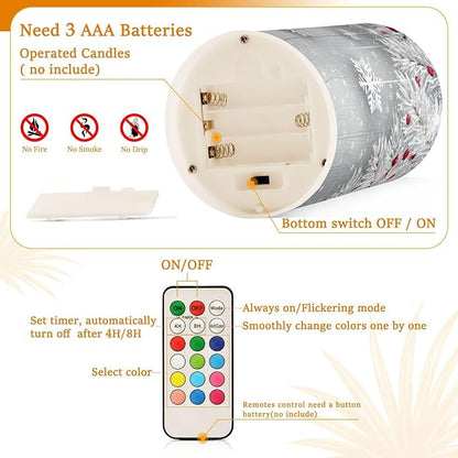 ALAZA Silver Christmas Tree Snowflake Flickering Flameless Candles Battery Operated with Remote Timer,Tea Light Candles LED Pillar Votive Candles Set of 2 for Outdoor Indoor Decorations
