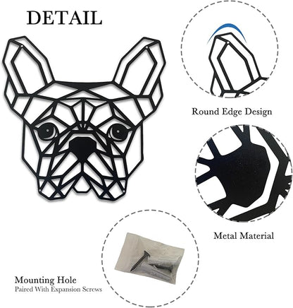 French Bulldog Metal Wall Décor, 11.8“x12.6”Grid-like Black Decorations,Unique Modern Iron Dog Statue,Great Gifts for Bulldog Lovers,Dog Room Decor,Cartoon Animal 3d Wall Art for Bedroom,LivingRoom,Cafe