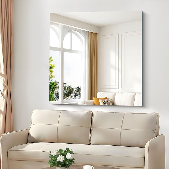 CILIBER Frameless Mirror, 42x42 Square Bathroom Mirrors for Wall, Large Frameless Vanity Mirror Over Sink with Polished Edge, 3mm Tempered Glass, Decorative for Bathroom, Bedroom and Living Room