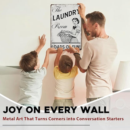 Funny Laundry Room Sign “Laundry Loads of Fun” - Vintage Farmhouse Wall Decor for Bathroom Home Utility Room 8x12 Inch