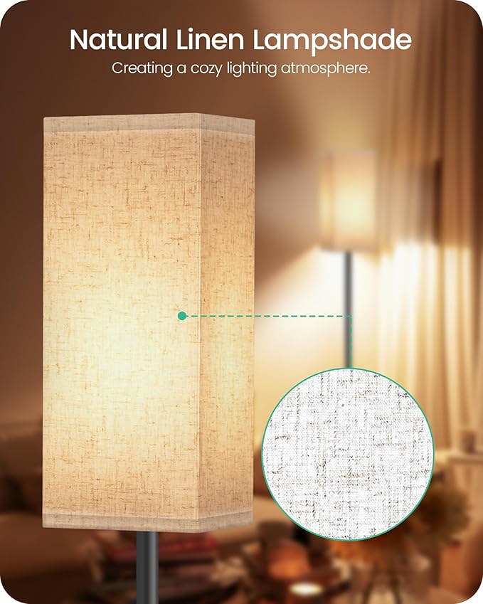 64.6" Floor Lamp, Pole with Foot Switch, Modern Standing Lamp Lampshade, Minimalist Freestanding Lamp (Bulb Not Included), for Living Room, Bedroom Office ETL Listed, Black and Beige E07LD05