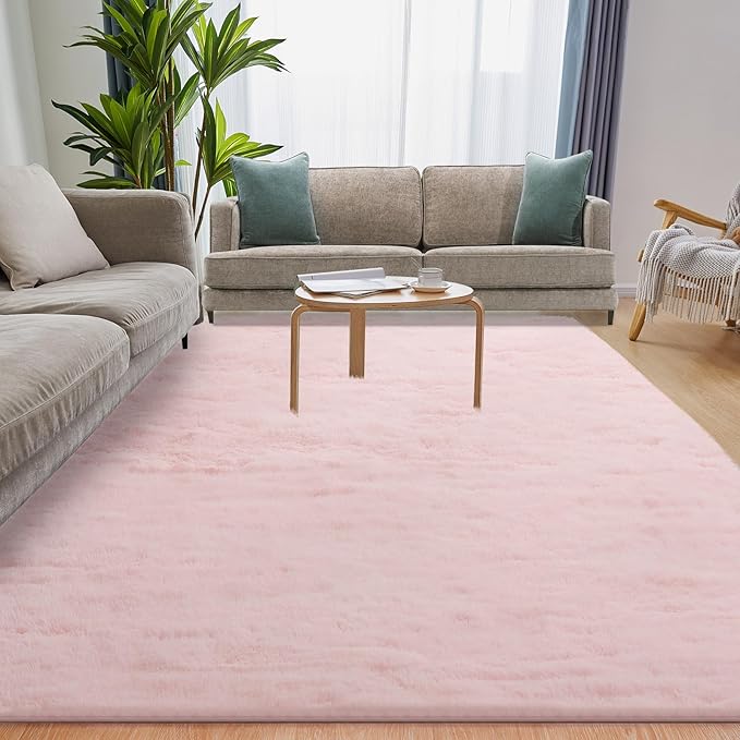 Puremy Fluffy Pink Area Rug, 4x6 Shag Rugs for Bedroom, Soft Plush Area Rugs for Living Room, Non-Slip Indoor Carpet for Nursery, Study Room, Playroom, Home Decor