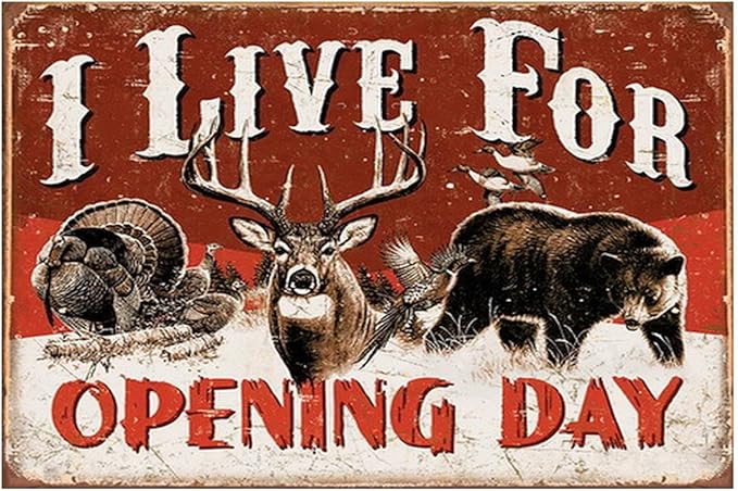 Vintage-Sign Rustic-Poster Wall-Art Hunting-Lovers, I Live for Opening Day, Funny Deer Decor Gift Plaque for Home Farm Fence Bathroom Bedroom 8 X 12 Inch