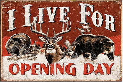 Vintage-Sign Rustic-Poster Wall-Art Hunting-Lovers, I Live for Opening Day, Funny Deer Decor Gift Plaque for Home Farm Fence Bathroom Bedroom 8 X 12 Inch