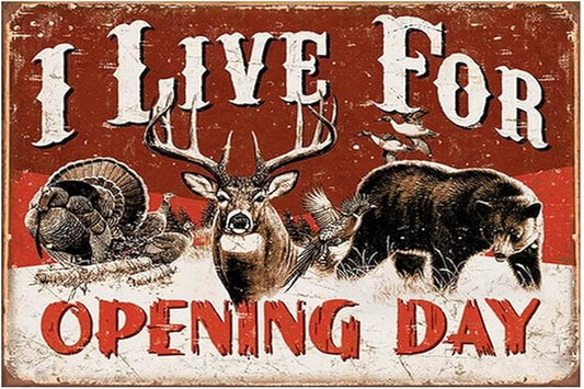 Vintage-Sign Rustic-Poster Wall-Art Hunting-Lovers, I Live for Opening Day, Funny Deer Decor Gift Plaque for Home Farm Fence Bathroom Bedroom 8 X 12 Inch