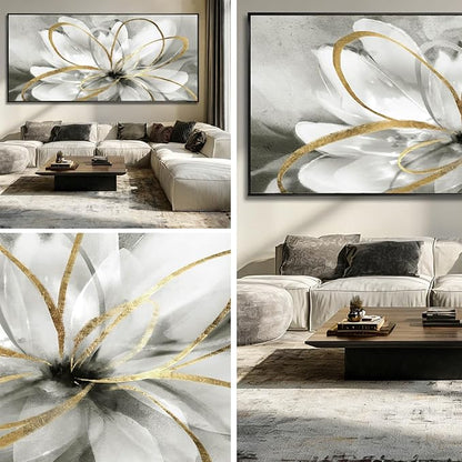 SOUGUAN Modern Canvas Wall Art Flower Wall Decor Gold Line Decorative Painting 40"x86" Kitchen Pictures Home Decorations for Living Room