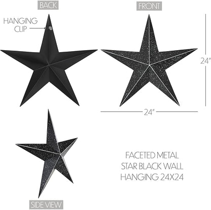 VHC Brands Patriotic Faceted Metal Star Black Wall Hanging 24x24, Independence Day Decor, American Star Design, Distressed Appearance Metal Wall Hanging, Star Shape, Country, Charcoal Black