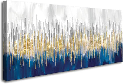 XXMWallArt FC3175 Abstract Wall Art Gold and Blue Canvas painting Artwork Painting Print for Living Room Bedroom Kitchen Home and Office Wall Decor