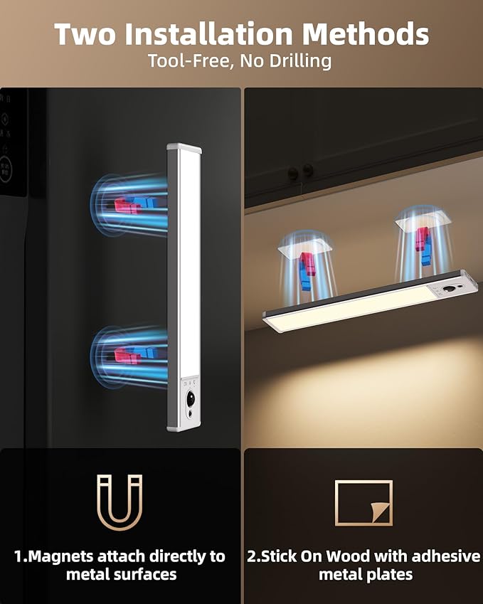 EZVALO Under Cabinet Lighting with Charging Station, Rechargeable Motion Sensor Light Indoor, Dimmable Closet Lights Wireless, 3000K, Motion Activated Under Counter Lights for Kitchen,Pantry(3 Pcs)