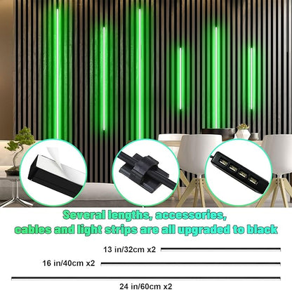 Lichaser RGB Black Smart Recessed Lighting for Acoustic Panel, 6 Pcs WiFi LED Strip Light for Wood Slat Wall Panel Compatible with Alexa, Self-Adhesive Smart LED for Slat Wall (2*24+2*16+2*13 in)