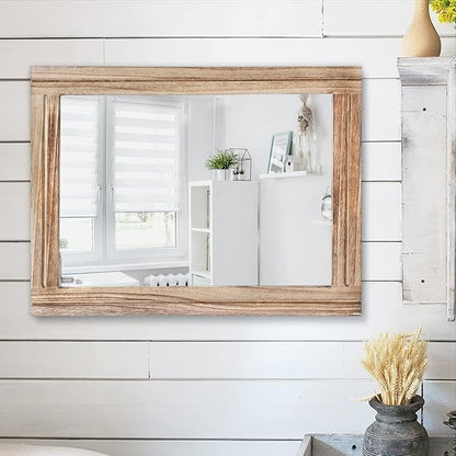 AAZZKANG Rustic Mirror for Wall with Rectangle Wood Framed Decorative Hanging Mirrorrs Large 20"x16"for Bedroom Bathroom Living Room Dressing Room