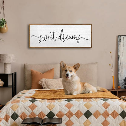 Sweet Dreams Wall Decor Above Bed Sign 40''×15'' Large Wood Framed Master Bedroom Guest Room Sweet Dreams Signs Farmhouse Rustic Wall Art Decoration (Wood)