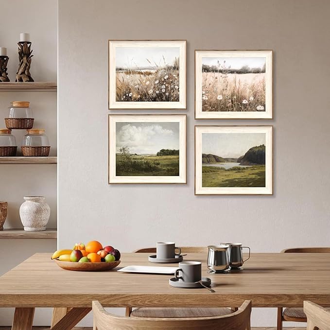 ASTRDECOR Framed Canvas Wall Art for Bedroom, Vintage Nature Wall Art for Home Decor Aesthetic, Mountain Pictures Green Wall Decor Living Room, Meadow Oil Painting Landscape Artwork Prints-10''x12''